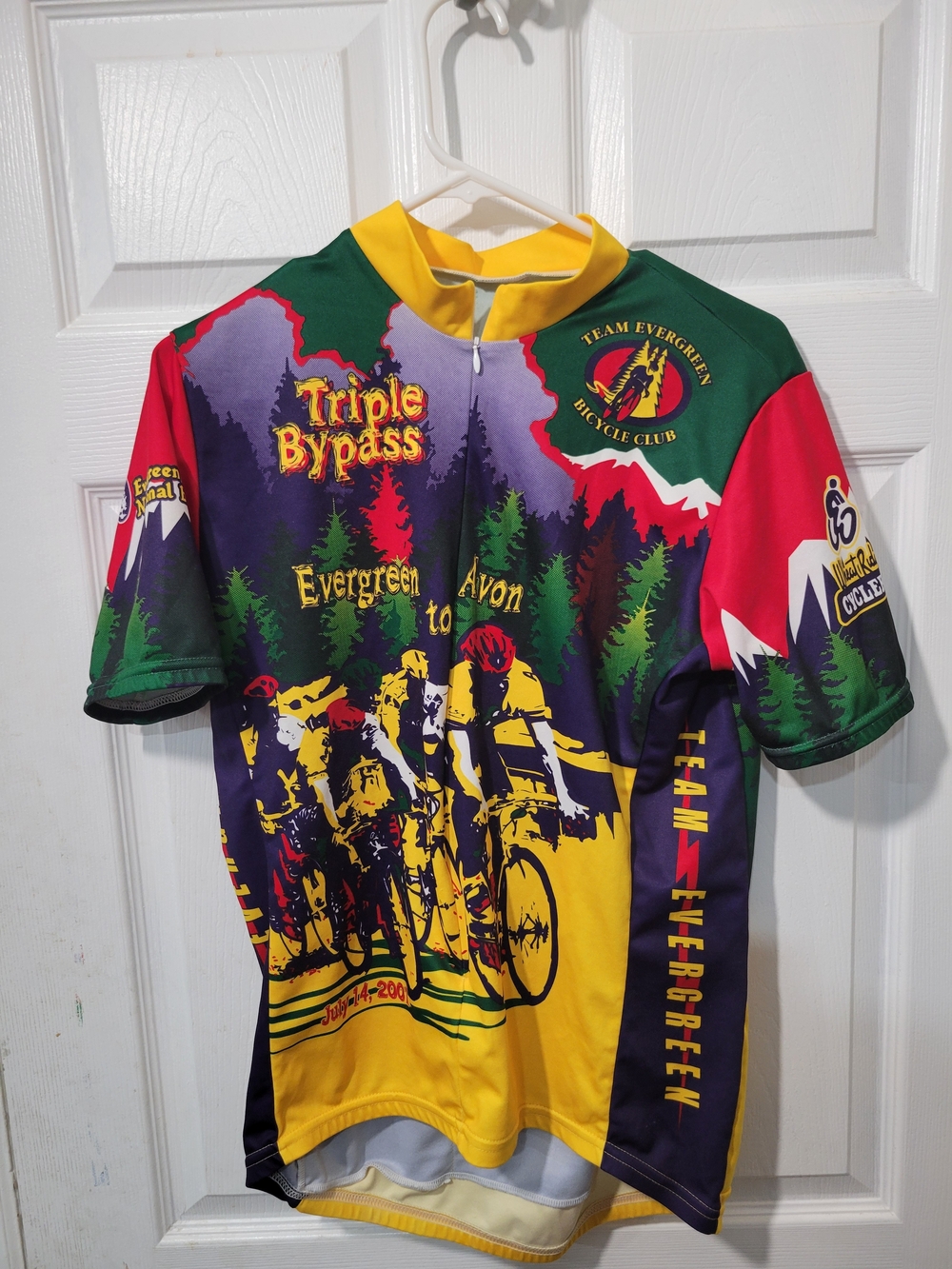Triple Bypass Cycling Jersey - Yellow/Green/Purple